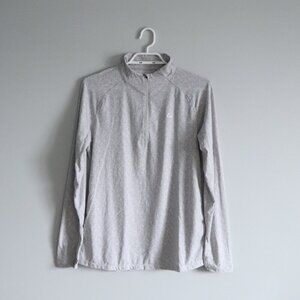 Paradox Women's Sz Lrg Grey Herringbone Merino Wool 1/4 Zip Stretch Pullover Top